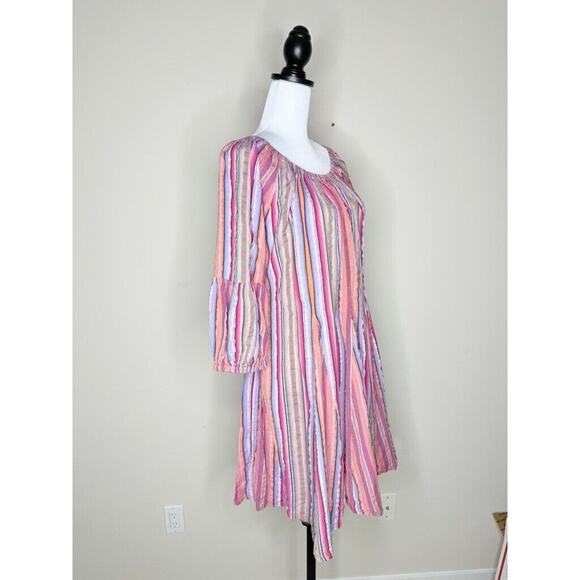 Uncle Frank Purple Haze Dress Striped Flowy Boho Bohemian Medium Pink Ruffle - Picture 4 of 9